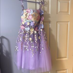 Floral Embroidered Purple Dress